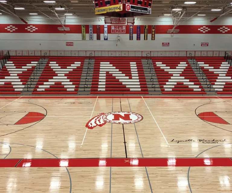 Wood and Red Gym Floor at School