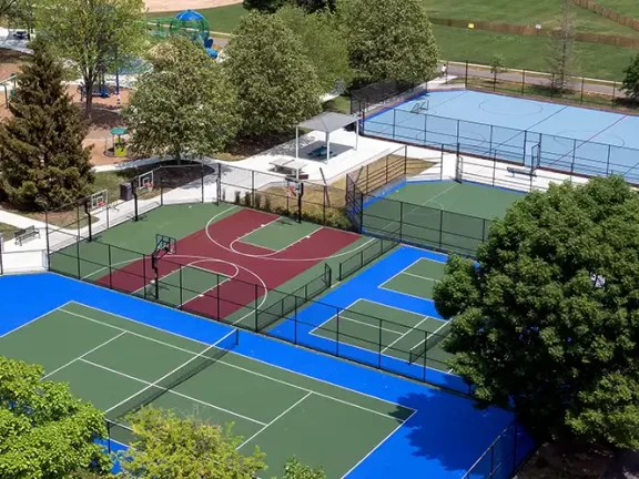 Outdoor Sports Facility with Baseball, Tennis, and Basketball Courts